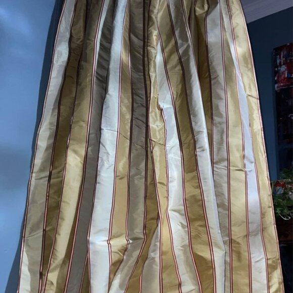 2 Custom-made Striped Weighted Rod Pocket Dupioni Silk Curtains w Button Details - Picture 5 of 11